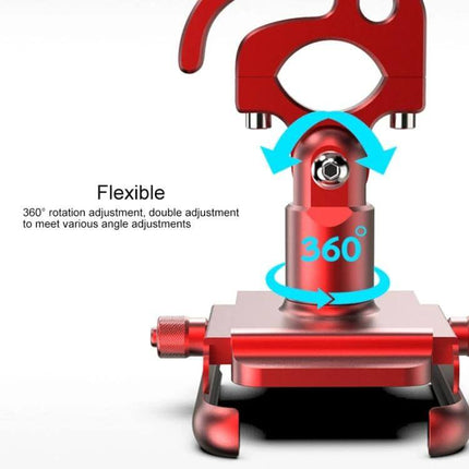 Aluminum Motorcycle Phone Holder for 4-6.5 Inch Devices showing red aluminum mount with 360° rotation adjustment