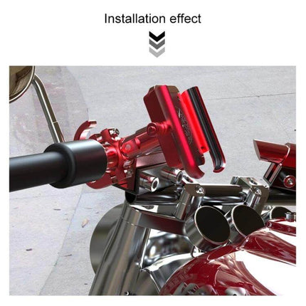 Aluminum Motorcycle Phone Holder for 4-6.5 Inch Devices mounted on red motorcycle handlebar showing secure installation
