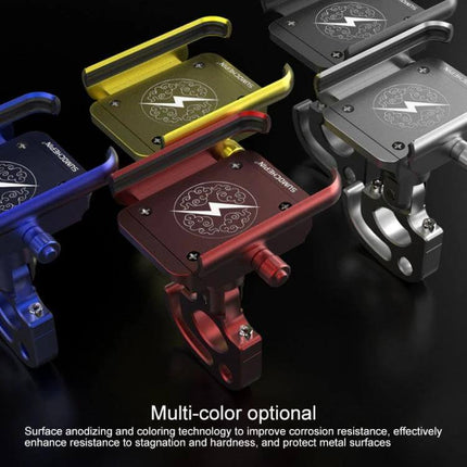 Aluminum Motorcycle Phone Holder for 4-6.5 Inch Devices showing multi-color anodized aluminum mounts for bikes, secure GPS-ready phone mount