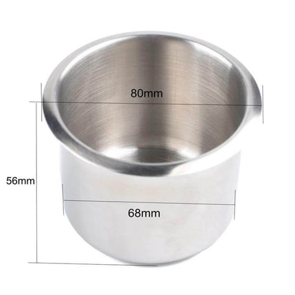 Stainless Steel Drop-in Cup Holder for RV and Vehicles, 80x56mm - stainless steel cup holder with 80mm rim and 56mm depth for RVs and vehicles