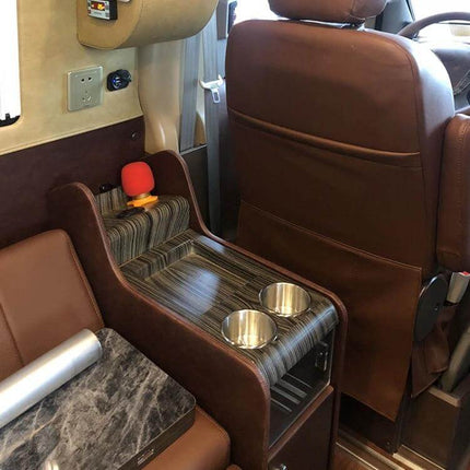 Stainless Steel Drop-in Cup Holder for RV and Vehicles, 80x56mm installed in RV center console with two stainless cups