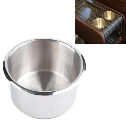 Stainless Steel Drop-In Cup Holder for RV and Vehicles, 9 x 5.7cm - stainless steel insert cup installed in RV armrest to prevent spills