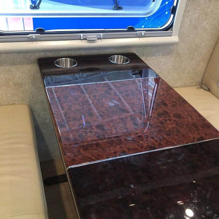 Stainless Steel Drop-In Cup Holder for RV and Vehicles, 9 x 5.7cm installed on RV table holding two cups