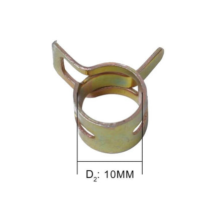 10mm Spring Clip Set for Hoses and Tubes, Durable 10 Pack - close-up of single 10mm spring clip in zinc-plated steel for air, water, fuel hoses