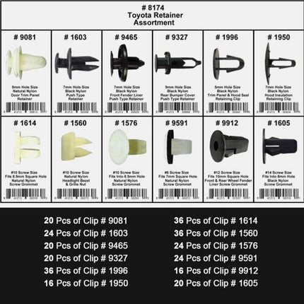 Car Retainer Clips Set, 292-Piece Plastic Fasteners — assorted plastic push clips for trim, bumpers, fenders, door panels and engine bay repairs