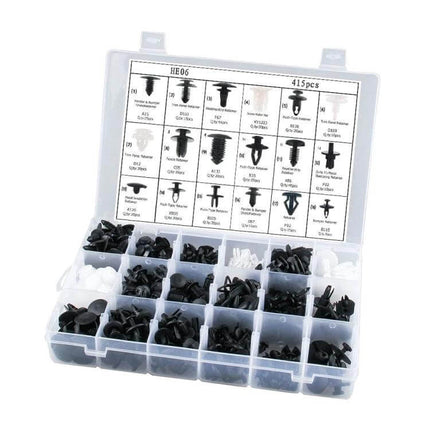 Car Retainer Clips Kit 415-Piece Assortment For Panel Trim - plastic automotive trim clip assortment organized in labeled compartment case