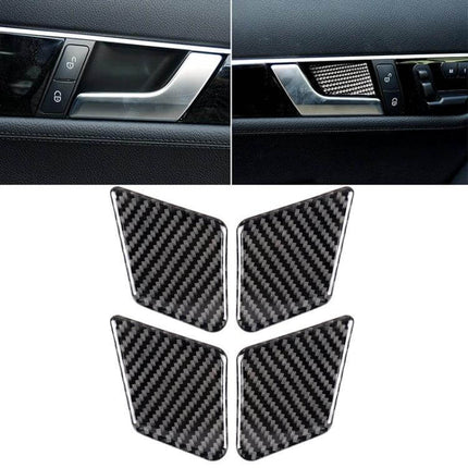 Carbon Fiber German Flag Car Door Decorative Sticker for Mercedes-Benz — carbon fiber door trim decals shown installed and as four-piece set