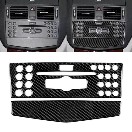 Carbon Fiber Decorative Sticker for Mercedes-Benz C-Class W204 dashboard trim with glossy black carbon fiber finish
