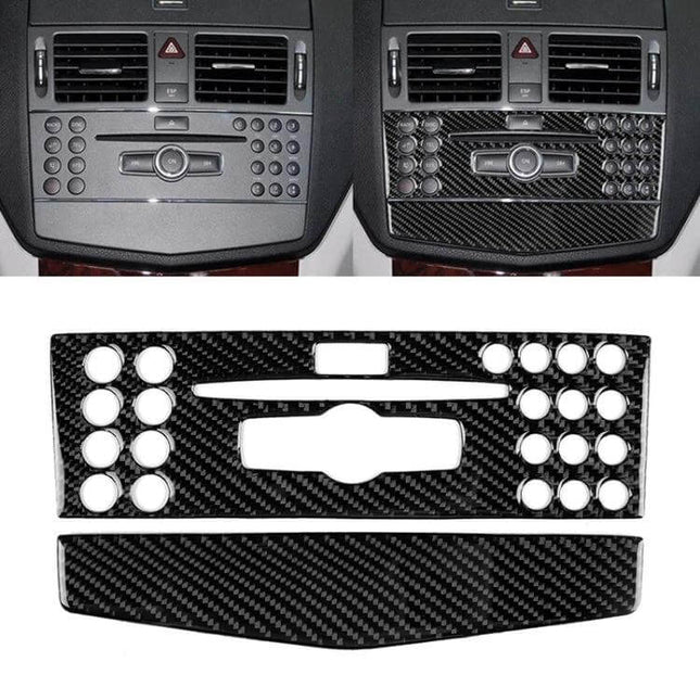 Carbon Fiber Decorative Sticker for Mercedes-Benz C-Class W204 dashboard trim with glossy black carbon fiber finish