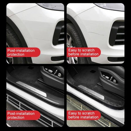 Universal Car Door Anti-Collision Protection Strip, 5 Meters Long - acrylic protective strip shown preventing door and sill scratches after installation