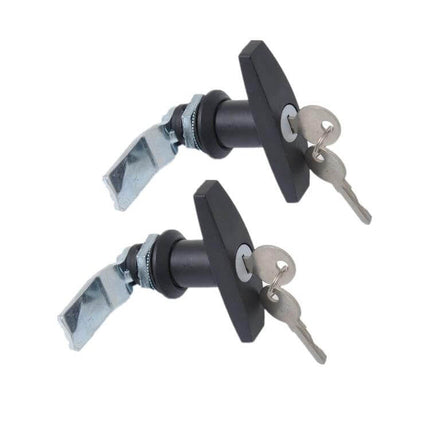 2 Pack Black T Shape Paddle Entry Door Latch With Keys For Trailers - two black T-handle paddle latches with keys for trailer cabinets and vehicle compartments