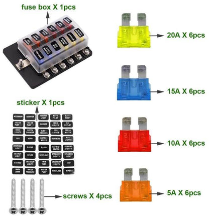 Fuse Box Screw Terminal Kit With LED Indicator For Auto And Marine Use - PBT body PC cover nickel-plated terminals starter kit with fuses and labels