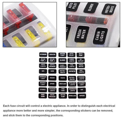 Fuse Box Screw Terminal Kit With LED Indicator For Auto And Marine Use - waterproof cover, nickel-plated terminals, fuse labels for boat and car circuits