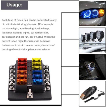 Fuse Box Screw Terminal Kit With LED Indicator For Auto And Marine Use - PBT anti-flame body, waterproof cover, nickel-plated copper terminals for vehicle and boat circuits