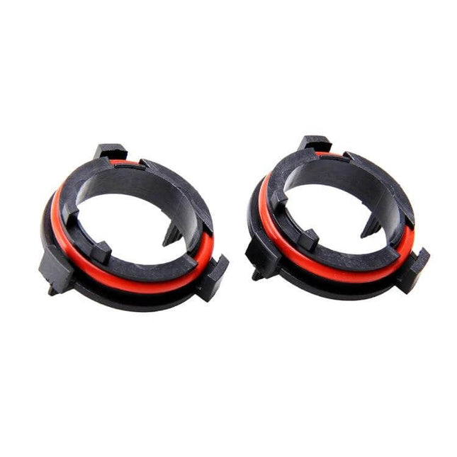 H7 LED Headlight Adapter Base Clips For Opel Cars Direct Fit – pair of black plastic H7 bulb adapter base clips with red sealing rings