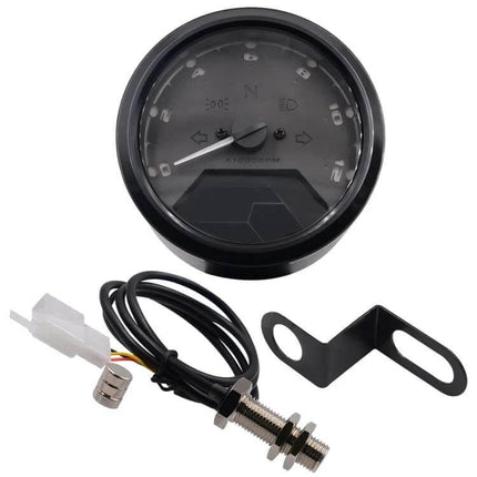 Digital LCD Gauge for Motorcycle Speed and Odometer - black ABS housing, clear night-and-rain visibility, easy-install wiring and mounting bracket