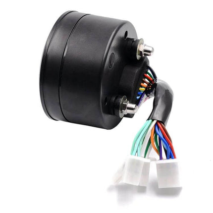 Digital LCD Gauge for Motorcycle Speed and Odometer - black ABS housing with wiring harness and connectors for easy installation