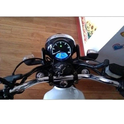 Digital LCD Gauge for Motorcycle Speed and Odometer mounted on motorcycle handlebars with clear nighttime-readable LCD display