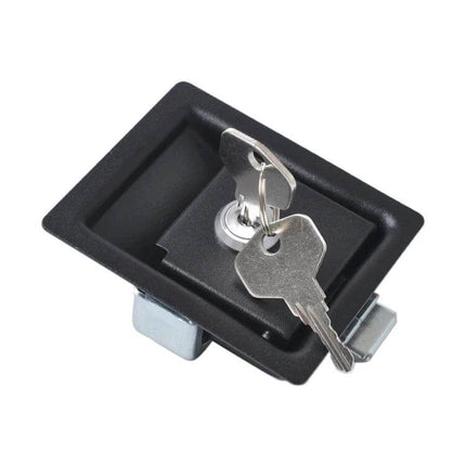 Black Paddle Entry Door Latch For Trailer, Yacht, Truck - black textured zinc paddle latch with keys, carbon steel core for toolboxes and external compartments