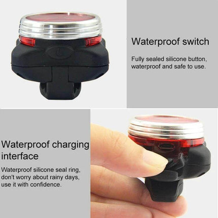 COB Bicycle Light USB Rechargeable Headlight and Taillight showing waterproof switch and charging interface on compact aluminum body