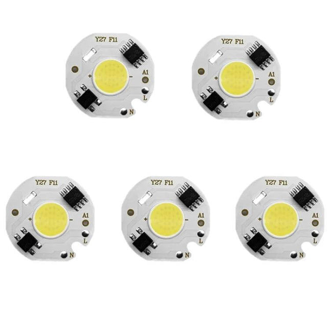COB LED Light Chip for DIY Spotlight, Home Lighting Projects - 5x round mains-powered LED modules (3W-10W variants) for custom spotlights