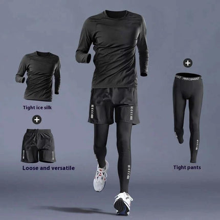 Running T Shirt Quick Dry For Training black long sleeve quick-dry set with shorts and tight pants for running and gym