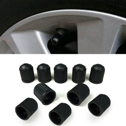 Black Rubber Valve Caps for Car and Bicycle Tires, 200 Pack - close-up of black rubber valve caps protecting tire valve stem