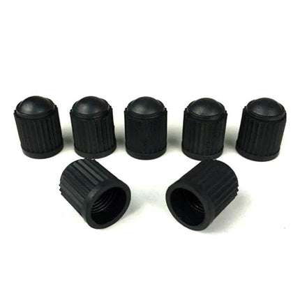 Black Rubber Valve Caps for Car and Bicycle Tires, 200 Pack — close-up of black rubber valve caps protecting tire valves, 1.3cm x 1cm
