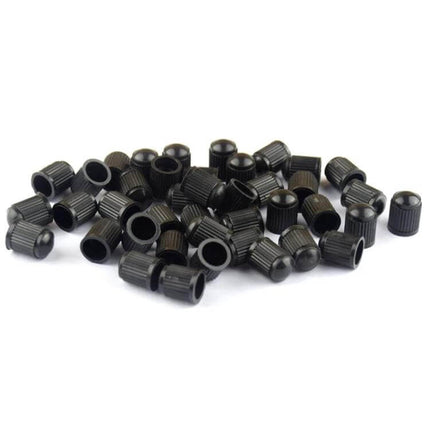 Black Rubber Valve Caps for Car and Bicycle Tires, 200 Pack - pile of 200 black rubber valve caps for car and bicycle tire stems, 1.3cm x 1cm