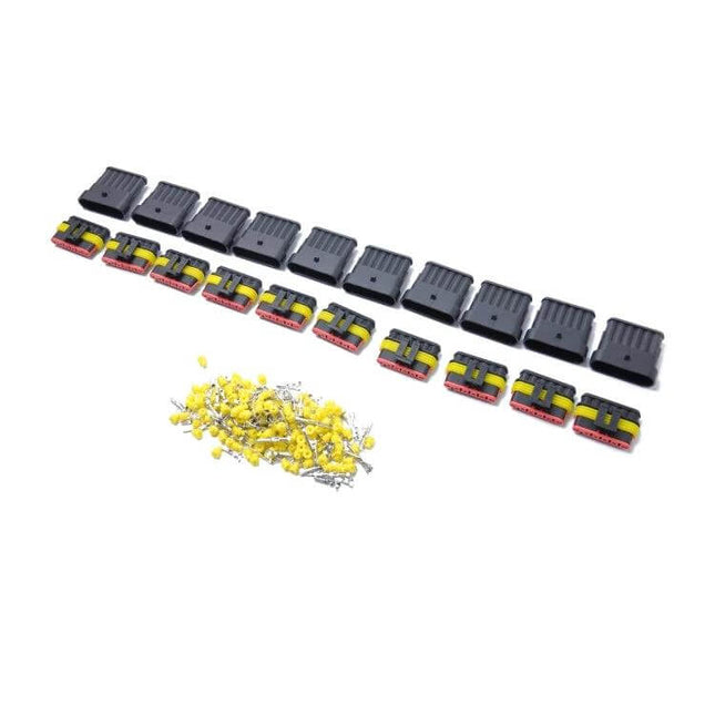 Six Pin Sealed Waterproof Wire Connector Set For Car Electrical Wiring A0315 black connectors with yellow seals and terminals kit
