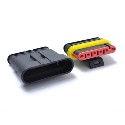 Six Pin Sealed Waterproof Wire Connector Set For Car Electrical Wiring A0315 - black sealed 6-pin automotive electrical plug with red insert and yellow gasket