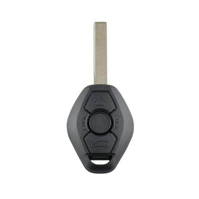 Replacement Key Case for BMW Vehicles with HU92 Blade - black replacement key shell with three-button layout and HU92 metal blade