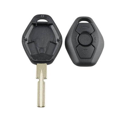 BMW Replacement Car Key Case for 1, 3, 5, 6, 7 Series and X Models - black replacement key shell showing front and back