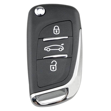 Peugeot 3-Button Replacement Car Key Case with Grooved Holder - black replacement shell showing lock, unlock and trunk buttons