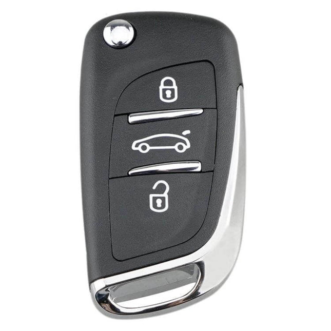 Peugeot 3-Button Replacement Car Key Case with Grooved Holder - black replacement shell showing lock, unlock and trunk buttons