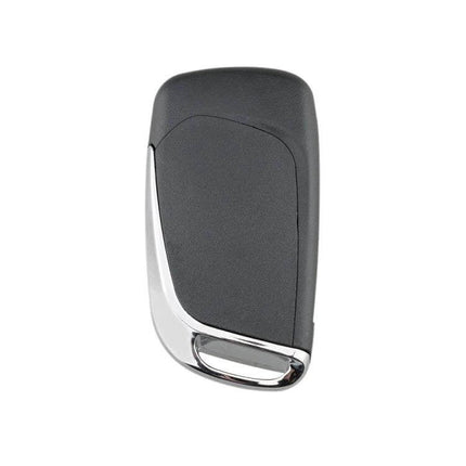 Alt Tag: Peugeot 3-Button Replacement Car Key Case with Grooved Holder — black replacement shell with chrome trim ready for electronics transfer