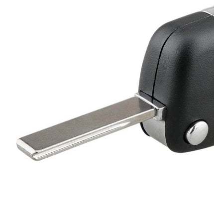 Peugeot 3-Button Replacement Car Key Case with Grooved Holder close-up showing flip key blade and textured black shell