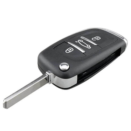 Alt Tag: Peugeot 3-Button Car Key Replacement Case Without Groove - black replacement key shell showing three buttons and flip blade