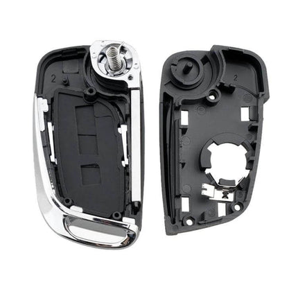Peugeot 3-Button Car Key Replacement Case Without Groove open black shell showing internal compartments and chrome trim