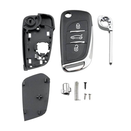 Peugeot 3-Button Car Key Replacement Case Without Groove front and internal parts shown