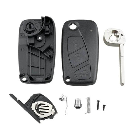 Black and Blue Fiat 3-Button Car Key Case Replacement with Side Battery Holder - replacement key shell kit parts