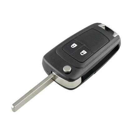 Opel Replacement Key Case with 2-Button Foldable Blade showing black shell, two buttons and metal foldable blade for easy replacement