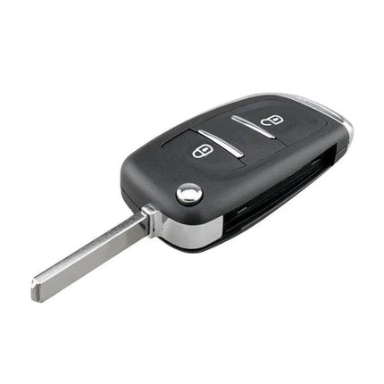 Peugeot 2-Button Replacement Car Key Case with Holder - black 2-button flip key shell with holder for worn Peugeot keys
