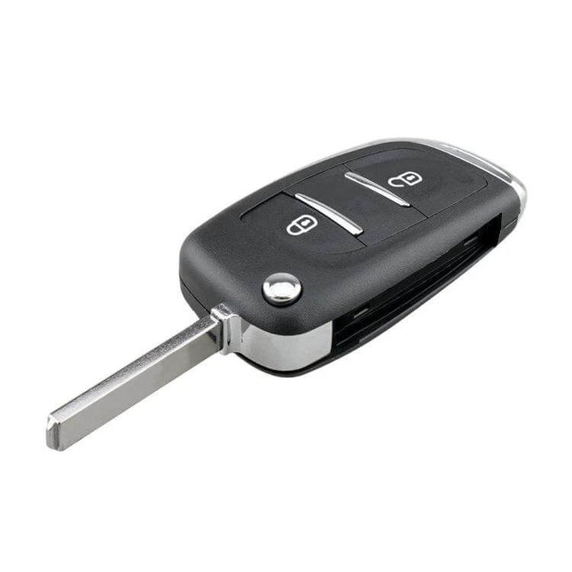 Peugeot 2-Button Replacement Car Key Case with Holder - black 2-button flip key shell with holder for worn Peugeot keys