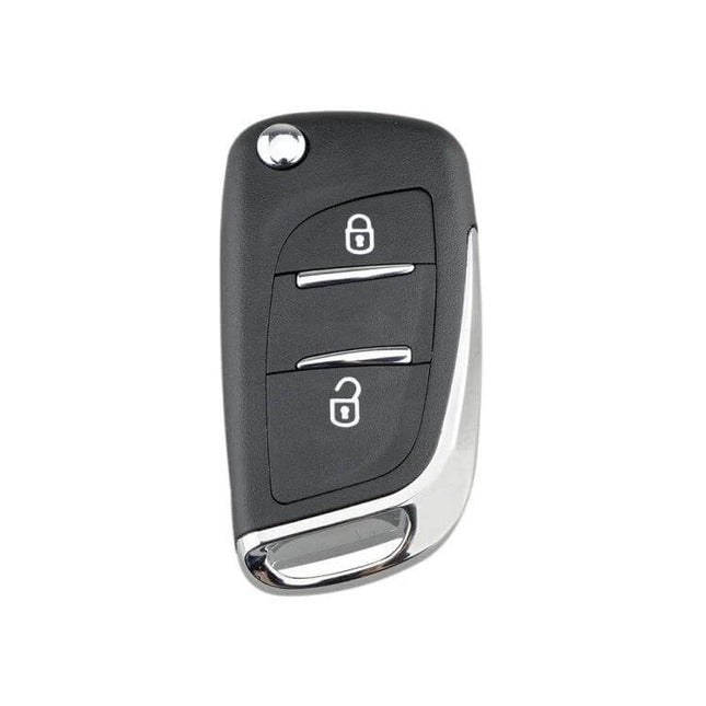 Peugeot 2-Button Replacement Key Case with Grooved Blade for Cars - black replacement shell with two buttons and chrome trim