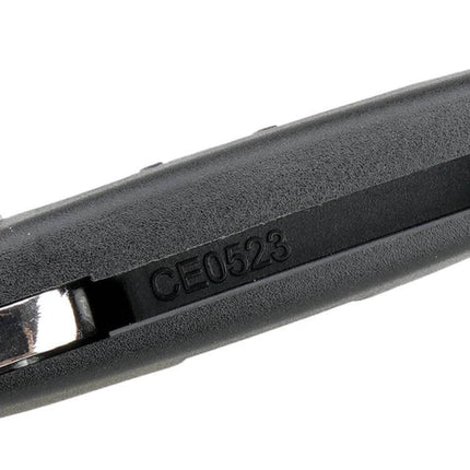 Peugeot 3-Button Replacement Car Key Case with Grooved Blade black replacement shell close-up showing CE0523 marking