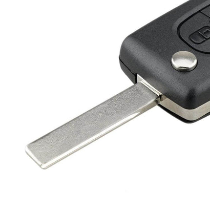 Peugeot 3-Button Replacement Car Key Case with Grooved Blade showing flat grooved blade and black 3-button housing