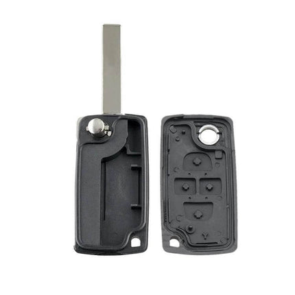 Replacement Key Case with 4 Buttons for Citroen C8 and Peugeot 1007 - black replacement shell showing blade and 4-button inner layout