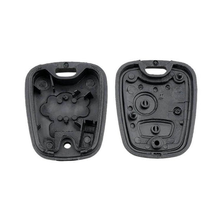 Replacement Car Key Case for Citroen C1, C2, C3 and Peugeot 107, 207 - black replacement key shell showing open front and back halves