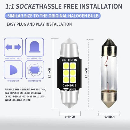 36mm Car Reading Lamp for License Plate Light Use at Night - 1:1 socket plug-and-play LED replacement, cool low-power 36mm size, CANBUS compatible